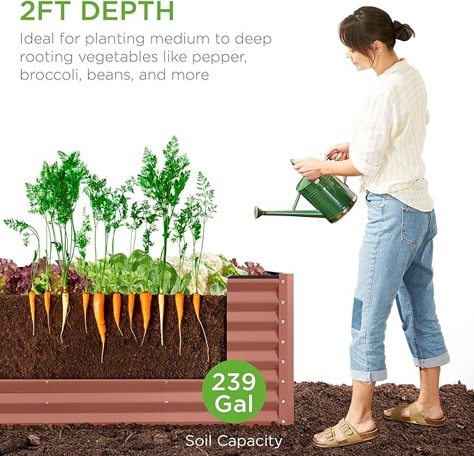 Best Choice Products 8x2x2ft Raised Outdoor Metal Garden Bed, Deep Root Box Planter for Vegetables, Flowers, Herbs, 240 Gallon Capacity, 100% Non Toxic Materials - Terracotta