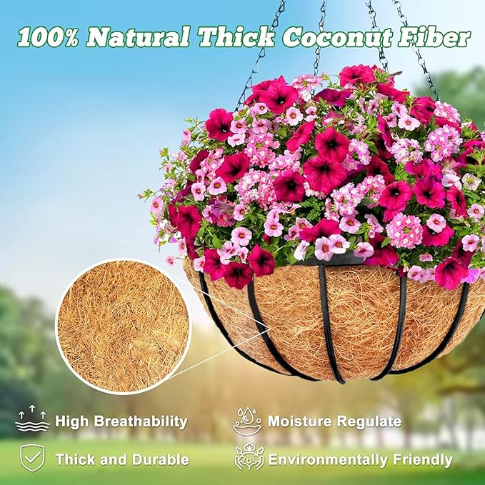 Y&M 2pcs 16“ Round Coconut Fiber Liner, 16'' Coco Liner Pre-Formed Replacement for Wall Hanging Planter Basket