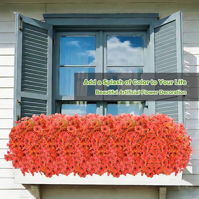 Artificial Flowers for Outdoor,Silk Flowers No Fade Fake Plastic Flowers UV Resistant Faux Plants for Outdoors Outside Front Porch Hanging Planter Window Box Garden Home Decoration,13 Bundles(Orange)
