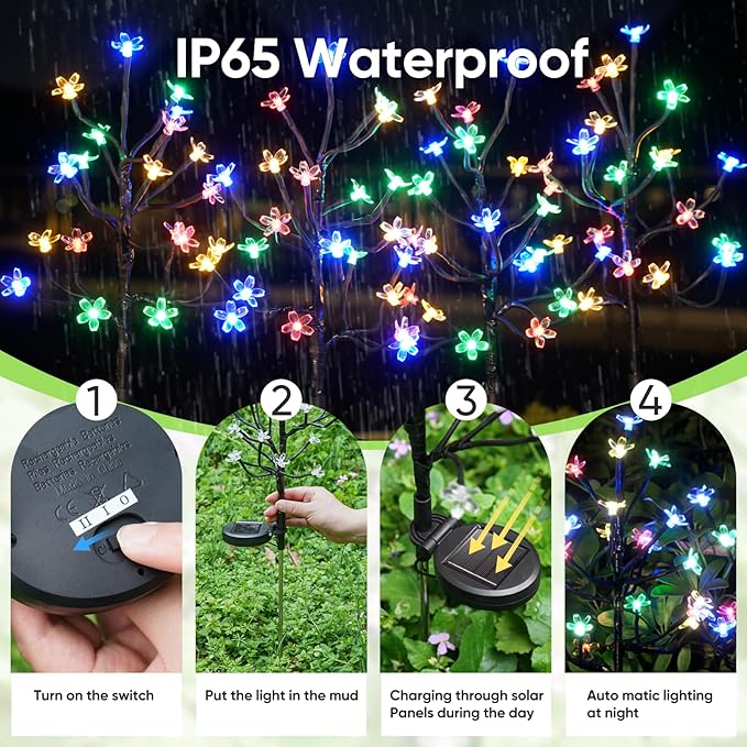 Solar Garden Lights Waterproof, Solar Lights Outdoor Decorative 4Pack,80Led Solar Powered Flowers Garden Decor,Fairy Lights Yard,Pathway,Outside Decorations,Gardening Gifts for Women Mom