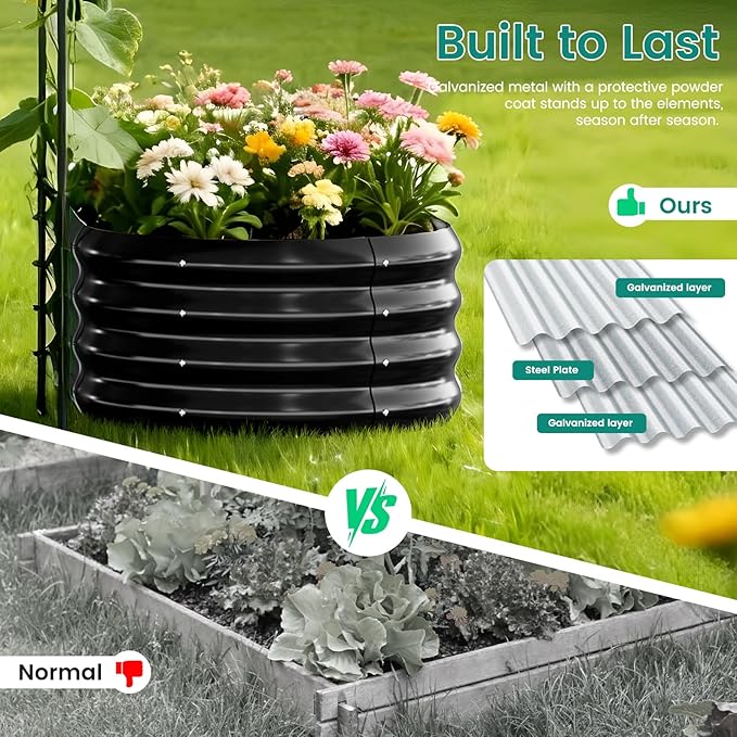 DoCred 3 in 1 Raised Garden Bed with 87in Tall Arch Trellis for Climbing Plants, Galvanized Planter Garden Box Outdoor for Gardening, Climbing Vegetables, Flower, Black