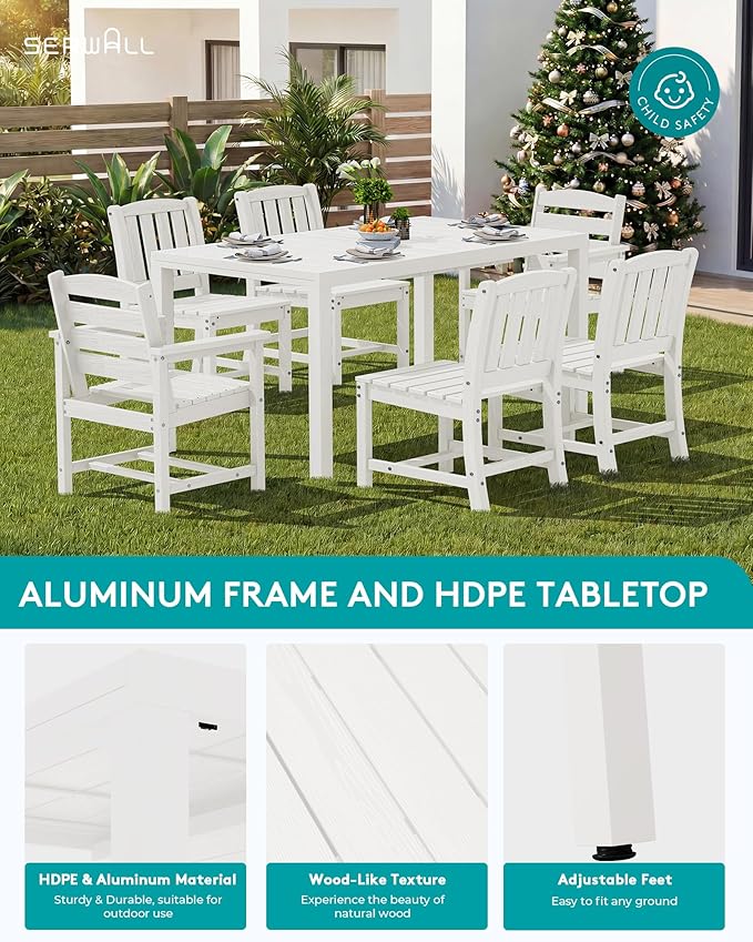 SERWALL 11-Piece Outdoor Dining Set, 60" - 83" Expandable Outdoor Dining Table and 10 HDPE Chairs, All Weather HDPE Outdoor Furniture Set for Backyard, Garden, White