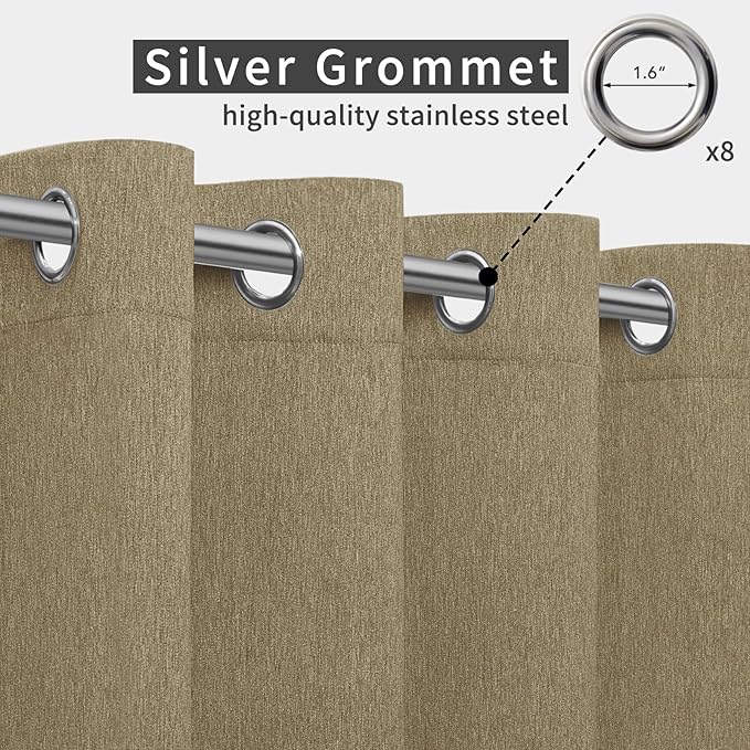 Easy-Going Linen Look Outdoor Curtains Waterproof Windproof Porch Curtains, Soft Thicken Outdoor Privacy Curtains for Patio, Gazebo, Grommet Top and Tab Bottom Drape, 1 Panel, 54x120 inch, Khaki