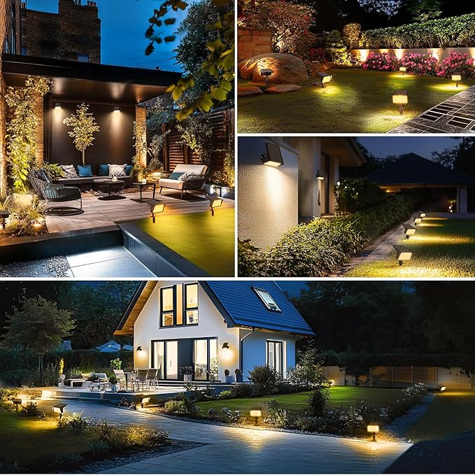 Solar Spot Lights Outdoor with 60 LED & Auto On/Off, 6 Pack Solar Lights Outdoor Waterproof IP68 with 3 Lighting Modes, 2-in-1 Solars Landscape Light for Outside, Garden, Yard(Warm White)