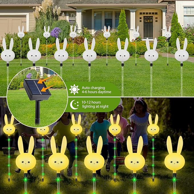 Easter Decorations Outdoor - Set of 3PCS Easter Gifts Decor with Cute Bunny Lights,Unique Housewarming Outside Gifts,Waterproof Solar Garden Stake Lights for Yard/Lawn/Birthday Decor