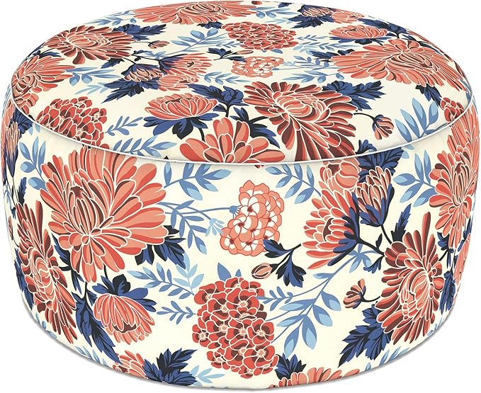 LVTXIII Indoor/Outdoor Extra Large Inflatable Ottoman Pouf D31 x H14 Inch, Round Footstool with Handle, Weather-Resistant Portable Furniture for Patio, Camping, Beach, Vibrant Blossom
