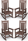 KINGYES HDPE Outdoor Rocking Chair Set of 4, All-Weather Poly Patio Rocking Chairs with 330lbs Support for Adults, Coffee Brown