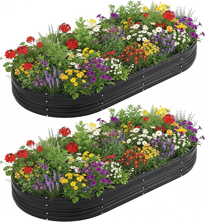 WORKPRO 2PK 8x4x1ft Outdoor Galvanized Raised Garden Bed, Easy Assembly Planter Raised Beds for Vegetable, Flowers, Herbs, Black
