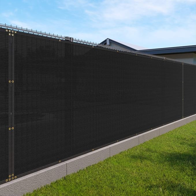 Windscreen4less Privacy Fence Screen Heavy Duty Windscreen Fencing Mesh Fabric Shade Net Cover with Brass Grommtes for Outdoor Wall Garden Yard Pool Deck, 6'x139' Black