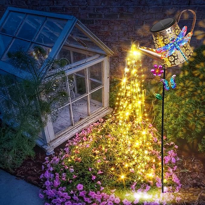 Solar Watering Can with Lights Outdoor Garden, 41in Large Dragonfly Garden Stake Lights, Waterproof Decoration for Yard Lawn Pathway, Gifts for Mom Grandma Women Birthday Gardening Gift