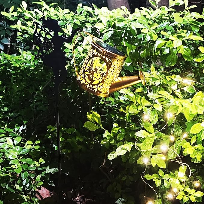 Solar Watering Can Lights, Outdoor Garden Decor,LED Waterproof String Light,Metal Vintage Fairy Tale Lamps Outside,Solar Lantern with Shepherd Hook for Lawn Yard Path (Fairy)