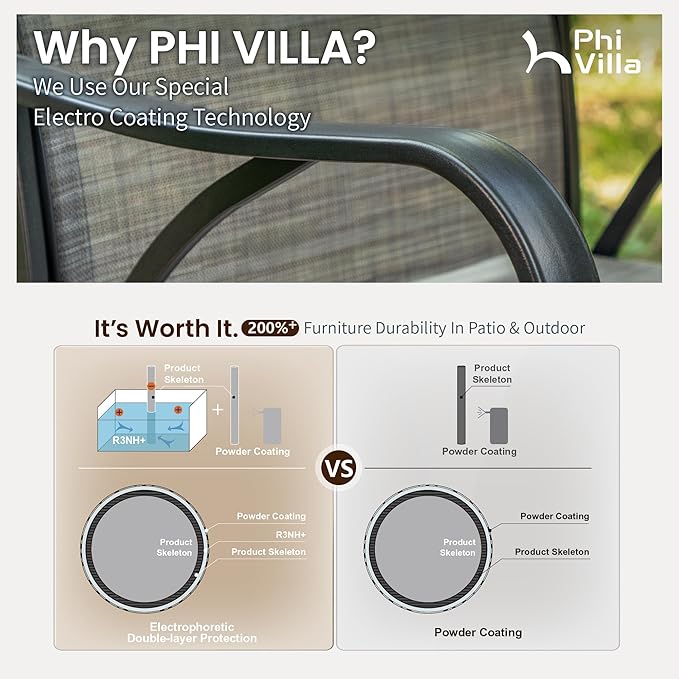 PHI VILLA Outdoor Swivel Bar Stools Set of 4, High Top Patio Bar Stools & Chairs with Armrest & Textilene Fabric for Outside, Grey