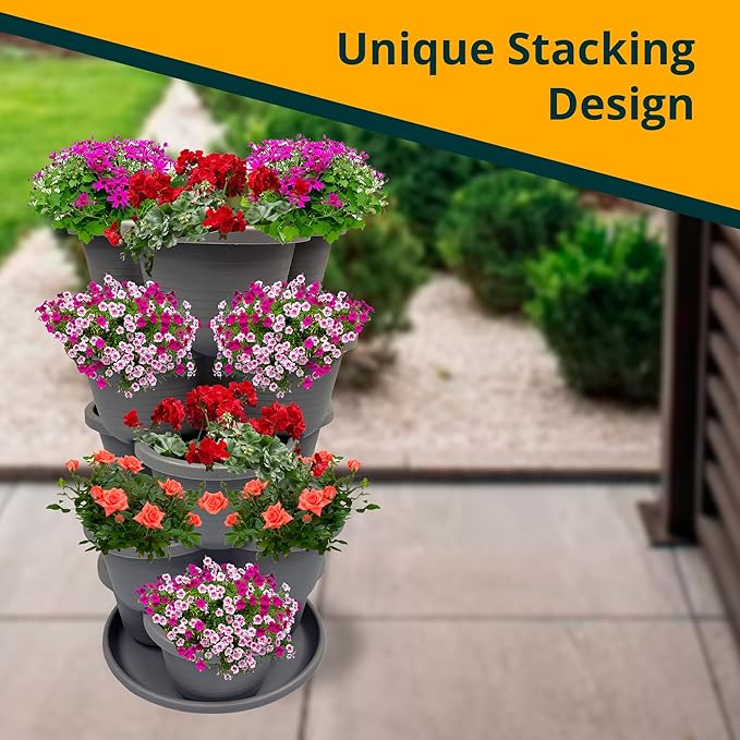 SunVara Strawberry Planter Vertical Gardening Stackable Planter Strawberry Tower 5 Tier Herb Outdoor Indoor