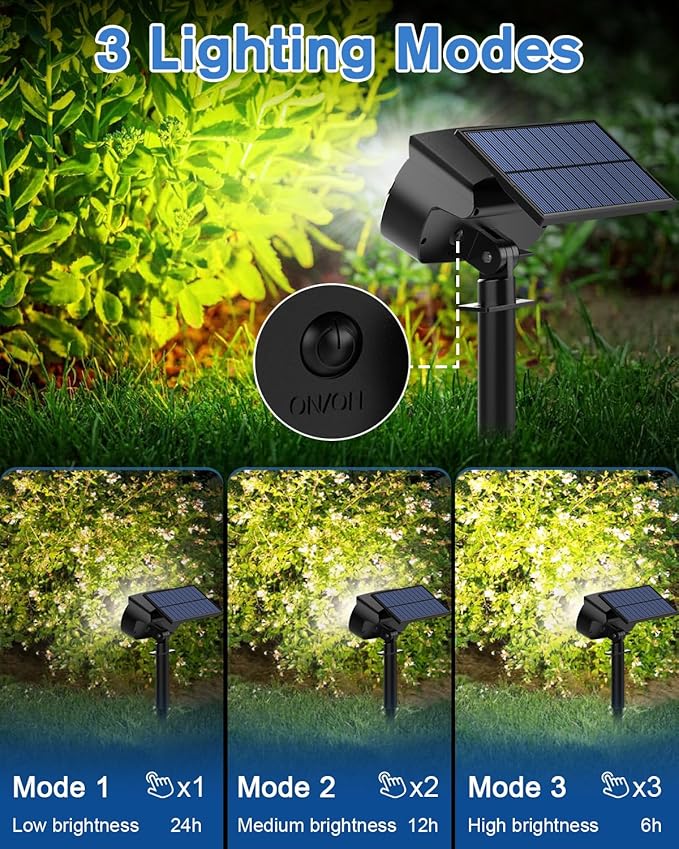 Fabrito Large Solar Spot Lights Outdoor 2 Pack, 1000 Lumens High Brightness, IP65 Waterproof Solar Spotlight with 136 LEDs, Dusk to Dawn Solar Landscape Lights for Yard, Garden, Pathway, Plants(White)