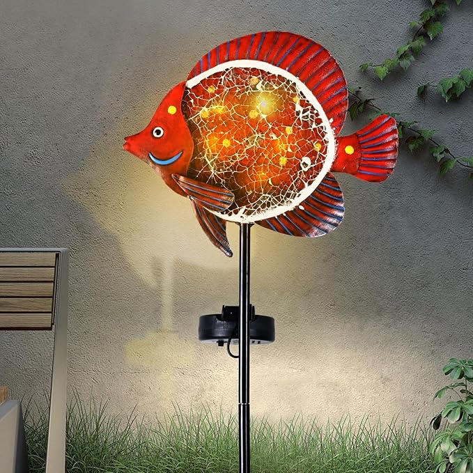 Yiosax-Solar Outdoor Lights Decorative-Yard Outdoor Decorative - Garden Stakes Clownfish Decorative Waterproof 7 LED Light Decor Ocean Beach Theme for Garden Lawn Path Yard Decoration Gift Idea, Red