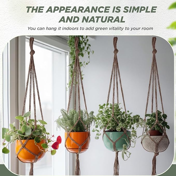 EBOOT 2 Pack 41 48 Inch Large Macrame Plant Hanger Rope to Hang Flower Pot Plant Holder for Indoor Outdoor Decorations, 4 Legs (Linen Color)