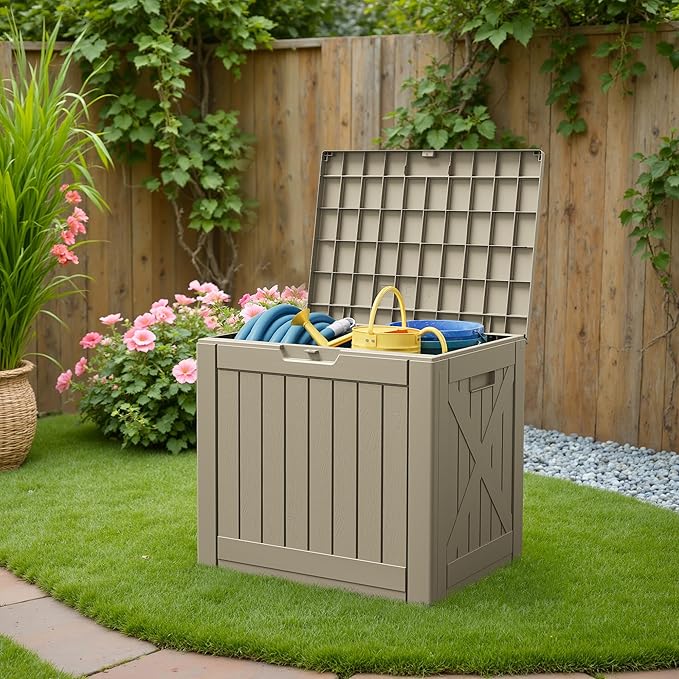 Patiowell 43 Gallon Resin Deck Box, Outdoor Storage Box for Patio Furniture, Deliveries, Pool Supplies,Waterproof and Lockable (Brown)