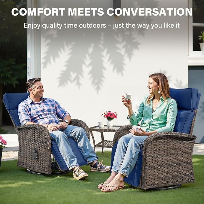Belord 5 Piece Patio Furniture Set with Swivel Recliner Chair - Outdoor Patio Couch Set, Chaise Lounge Chair Outdoor with Adjustable Backrest and Footrest and Coffee Table for Casual Gathering