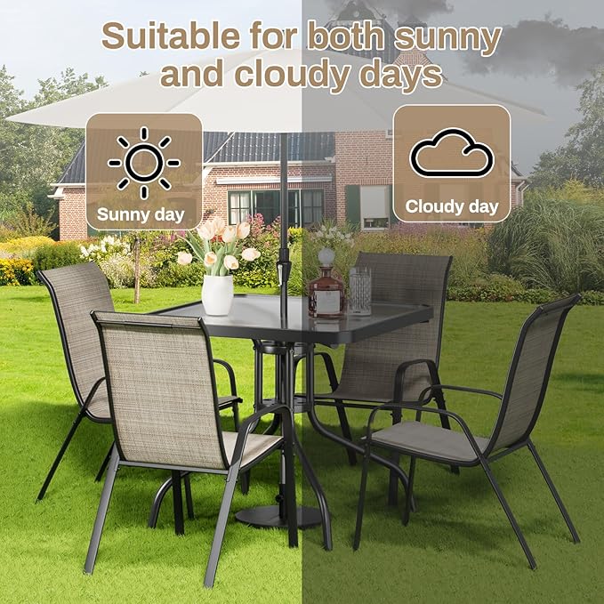 TLSUNNY Patio Dining Set 5 Pieces, All Weather Outdoor Furniture W/30"X 30" Table and 4 Stackable Textilene Chairs, Metal Table and Chairs for Lawn, Garden, Poolside, Backyard (Umbrella not Included)