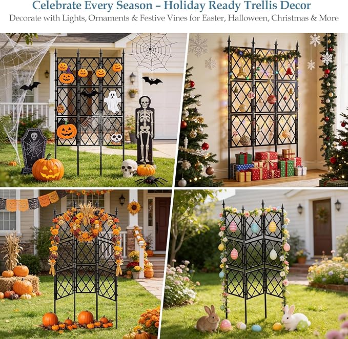 5.25FT Metal Garden Trellis for Climbing Plants Outdoor and Indoor, Black Iron Pipe Support Fence Climbing Plant Frame Wall Trellis with Garden Twist Tie for Ivy Vines Vegetable Flower