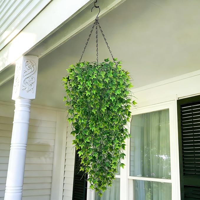 Waipfaru Artificial Hanging Ivy for Outdoors, Fake Hanging Plants, 4pcs Faux Ivy Pothos Vines Greenery for Wall Home Bedroom Living Aesthetic Kitchen Office Aesthetic Kitchen Indoor Outdoor Decor