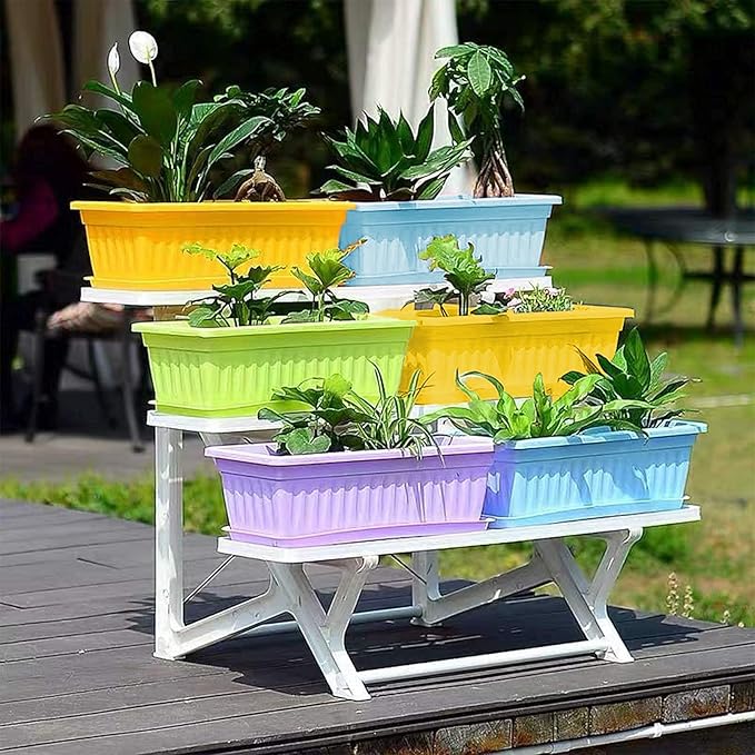 4 Packs 17 Inch Rectangular Window Flower Box Planter with Tray for Balcony, Windowsill, Garden