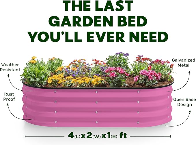Plant & Plot Galvanized Raised Garden Beds Outdoor // 4×2×1 ft (2-Pack) Planter Raised Beds for Gardening, Vegetables, Flowers (Pink) // Large Metal Garden Box