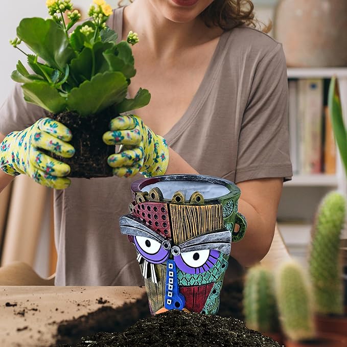 Abstract Face Planter Pots for Plants,Hand-Painted Colorful Flower Pots with Drainage, Indoor Outdoor Garden Decor Gift(Classic,Small)