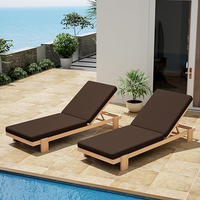 Christopher Knight Home Duska Acacia Wood Chaise Lounge Chair Set of 2, Patio Outdoor Chaise Lounge with Cushions, Adjustable Backrest Single Lounge Sofa, Garden Poolside Backyard Seating, Teak+Brown