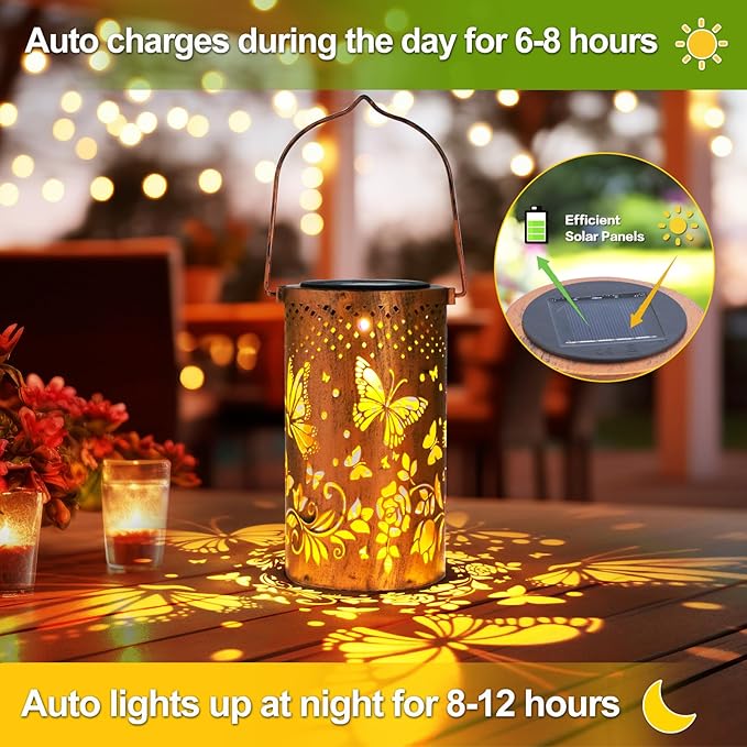 4 Pack Butterfly Birthday Gifts for Women Mom Grandma Solar Lanterns Outdoor Waterproof Garden Decor Hanging LED Decorative Light for Patio Yard Lawn Gardening Gifts