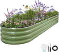 Galvanized Raised Garden Bed - 8x2x1FT Metal Planter Boxes Outdoor | Oval Steel Raised Bed Kit for Gardening with Protective Tape, Bracing Rods, Gloves for Vegetables, Flower, Herb (Green)