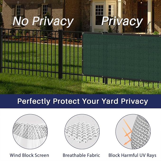WINDSCREEN4LESS 6' x 3' Privacy Fence Screen in Green W/ Brass Grommet 85% Blockage Windscreen Outdoor Mesh Fencing Cover Netting 150GSM Fabric - Custom Size