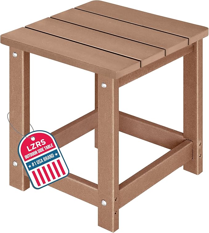 LZRS Adirondack Square Outdoor Side Table for Patio, Pool Composite Patio Table,HDPE End Tables for Backyard,Pool, Indoor Companion, Easy Maintenance & Weather Resistant(Teak)