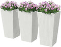 Outsunny Tall Planters for Outdoor Plants Set of 3, 24 in Taper Planters with Drainage Holes, Rattan Decor Plant Pots for Indoor Outdoor Front Porch Patio Backyard, White