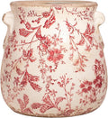 Antique Ceramic Planter & Vase for Home Decor, 6.68 Inch Rustic Farmhouse Flower Pot with Drainage Hole for Indoor Plants, Vintage Decoration for Bookshelf & Tabletop, Unique Gifts for Women (Red)