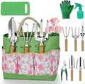 Garden Tool Set,10 Piece Garden Kit,Heavy Duty Stainless Steel Gardening Hand Tools with Durable Storage Tote,Rust-Proof Garden Tools,Gardening Gifts for Women Men Pink Floral Pattern Design