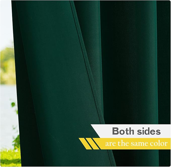 NICETOWN 2 Panels Outdoor Curtains for Patio Waterproof 108" Long, Stainless Steel Silver Grommet Privacy Drapes for Outdoor Living/Pergola, Dark Green, W55 x L84 per Panel