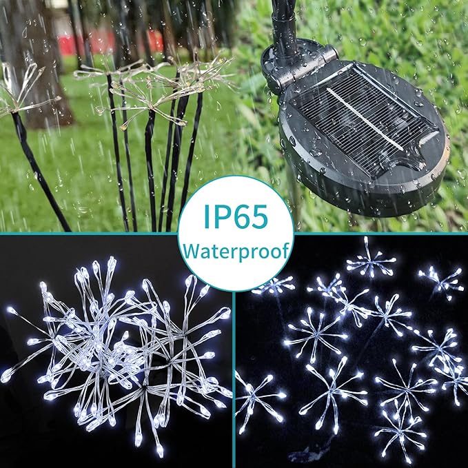 JJGoo Solar Garden Lights, New Upgraded 2 Pack Solar Swaying Starburst Light, Waterproof Fireworks Outdoor Lights, Yard Patio Pathway Decoration, White
