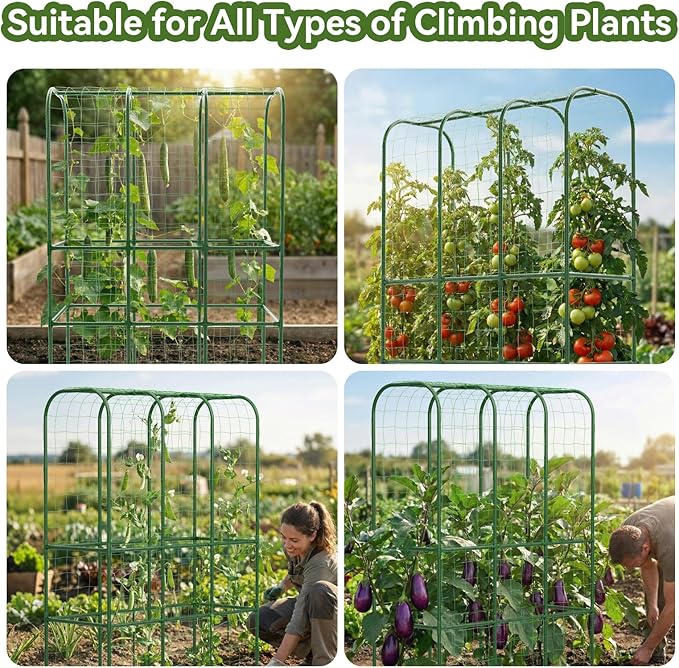 65" Tall Cucumber Trellis for Raised Bed, Garden Trellis for Climbing Plants Outdoor, U-Shape Metal Arch Vegetables Trellis Plant Support for Zucchini Squash Vines