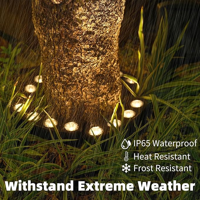 Solar Palm Tree Lights Outdoor, 2000MAH Ring LED Landscape Uplights for Tree, IP65 Waterproof, 2-In-1 (Sticked&Tied), Upgraded COB Flood Spotlights for Pathway, Garden, Yard, Decor（Warm-White）