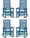 Oversized Outdoor Rocking Chairs Set of 4, High Back Porch Rocking Chair, HDPE All Weather Resistant Patio Chairs, 380lbs Weight Capacity, Navy Blue