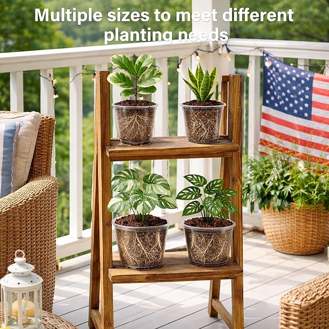 8 Packs 8 Inch Reinforced Large Clear Nursery Pots with Sacuers, Transparent Plastic Plant Pot Seedling Planter with Drainage Holes for Vegetable Propagation, Root Cutting, Seed Starting