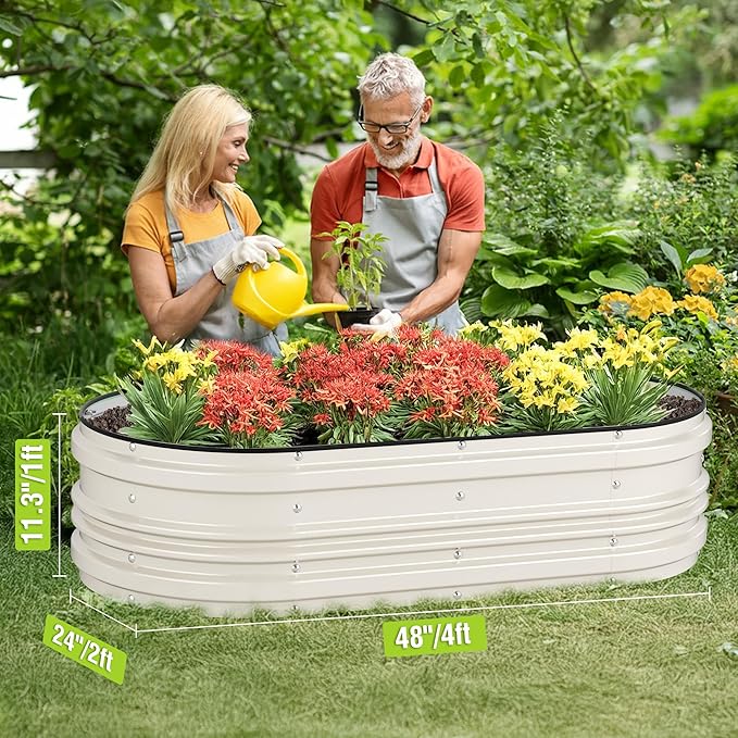 WORKPRO 2PK 4x2x1ft Outdoor Galvanized Raised Garden Bed Kit, Rust & Corrosion Protection, Easy Assembly, Safe Edge, Ideal for Vegetables & Flowers, White
