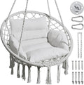 Greenstell Hammock Chair, Macrame Swing Chair with Comfy Cushion, Boho Hanging Chair for Outdoor & Indoor, Perfect for Bedroom, Patio, Balcony, Hold up to 330Lbs, Grey