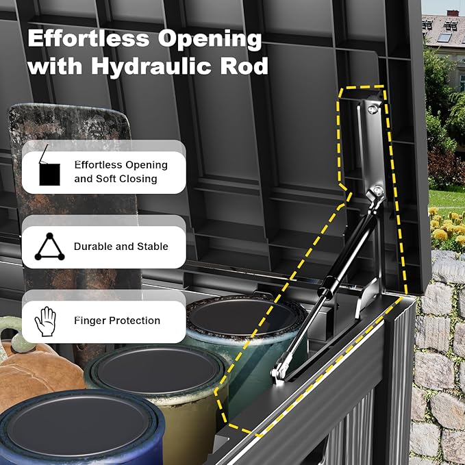 ROJIK 150 Gallon Outdoor Storage Box Waterproof - Patio Furniture Outside Deck Box, Garden Tools, Cushions, Pool Accessories Storage Bench with Lockable Lid and Side Handles (Black, 150 Gal)