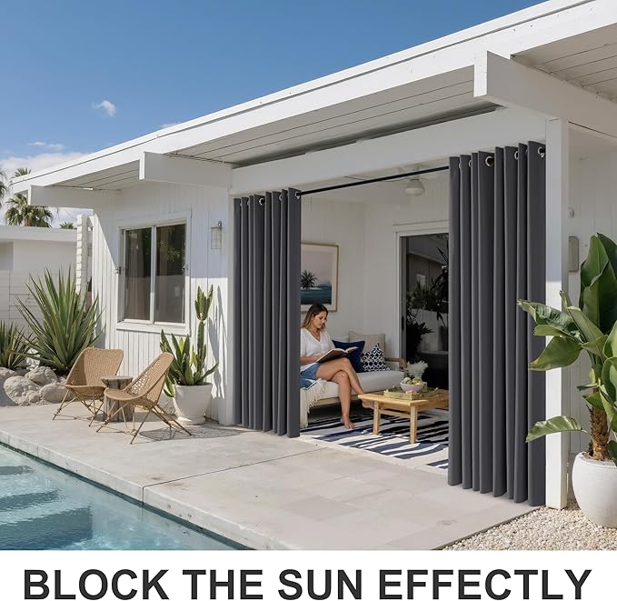 RYB HOME Pergola Curtains Outdoor - Water Repellent Sunlight Block Shades for Patio Door Terrace Pavilion Corridor Screen Porch Lanai Deck, W 150 x L 84 inch, 1 Panel, Gray