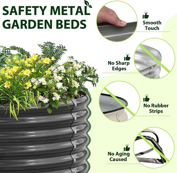 A ANLEOLIFE 12X3X1.5 ft Galvanized Raised Garden Beds Outdoor, Oval Extra Large Metal Planter Box for Planting Vegetables Flowers Herb, Anti-Rust & Easy-Setup, Quartz Grey