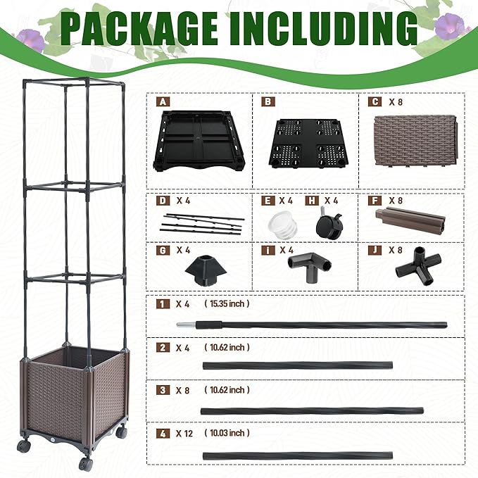 Raised Garden Bed with Tomato Planter Cage,50.4" Self Watering Tomato Planter with Plastic Coating Steel Pipe for Climbing Vine Flowers Outdoor, Tomatoes Cage with Trellis Wheels, 1Pack