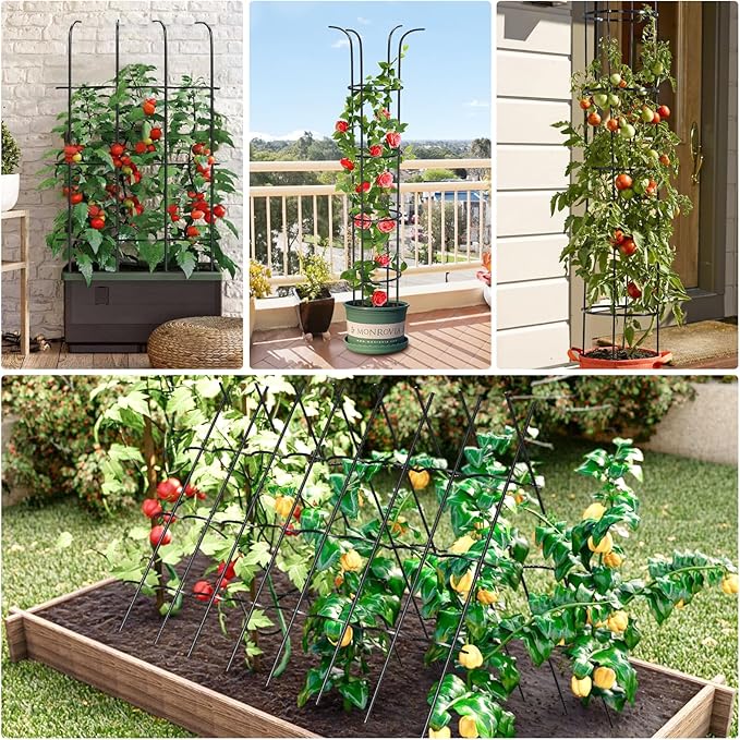 Tower Obelisk Garden Trellis for Climbing Plant，6.3FT/75.6" Rustproof Metal Potted Plant Climbing Support for Indoor Outdoor Flowers Vegetable Fruits Vines Support (1PCS)