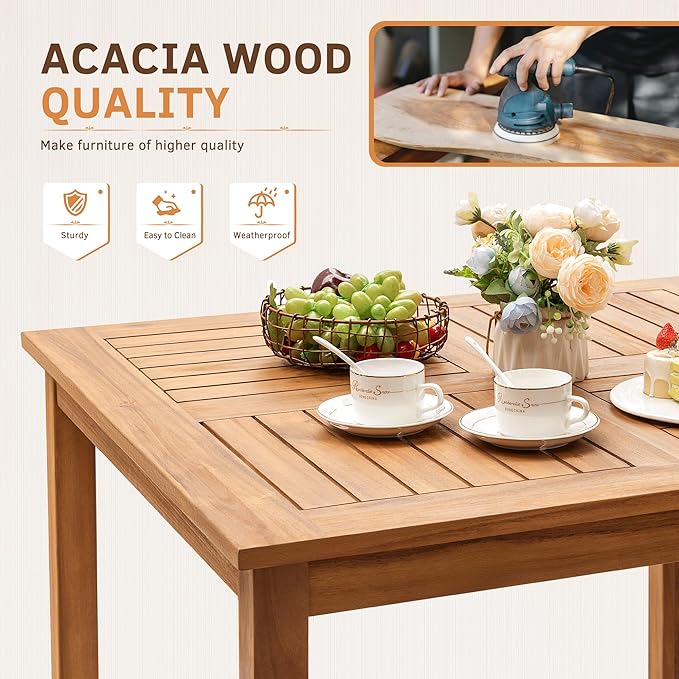 Greesum 5 Piece Patio Dining Set Outdoor Solid Wood Furniture for Yard, Garden, Porch w/Square Tabletop & 4 Chairs, White